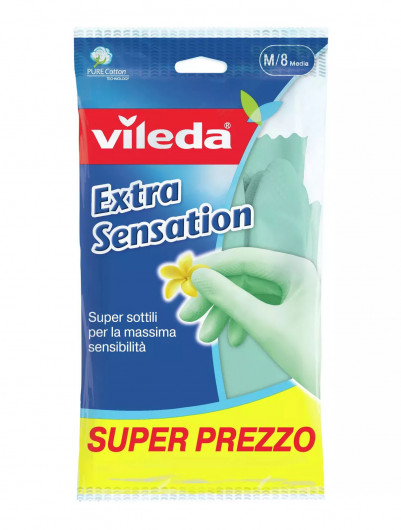 Перчатки латексные для уборки Extra Sensation M, большие, мятный Vileda - фото 1