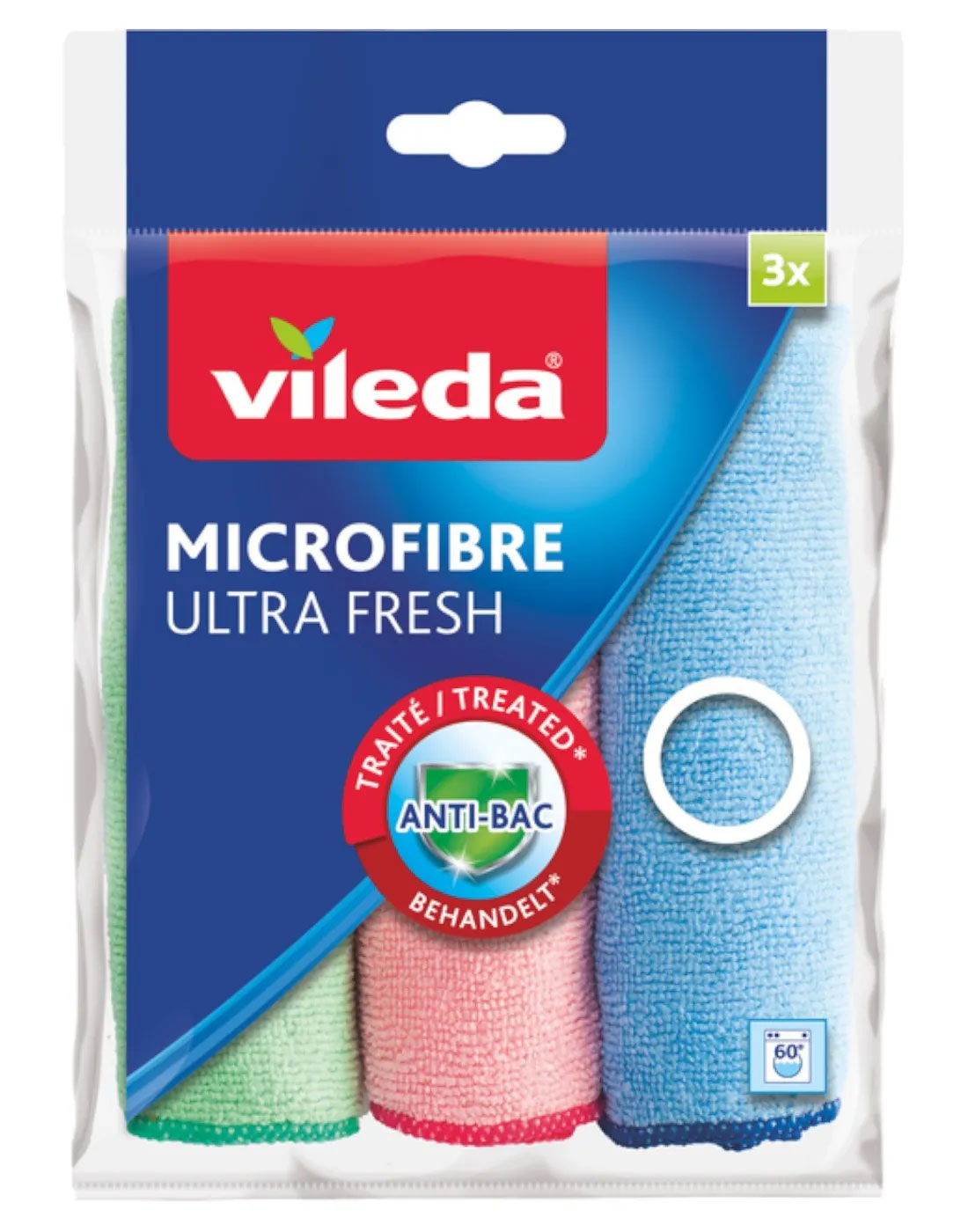 Микрофибра антибактериальная для уборки Microfibre UltraFresh, 30*30см., 3шт/уп., ассорт. Vileda - фото 1