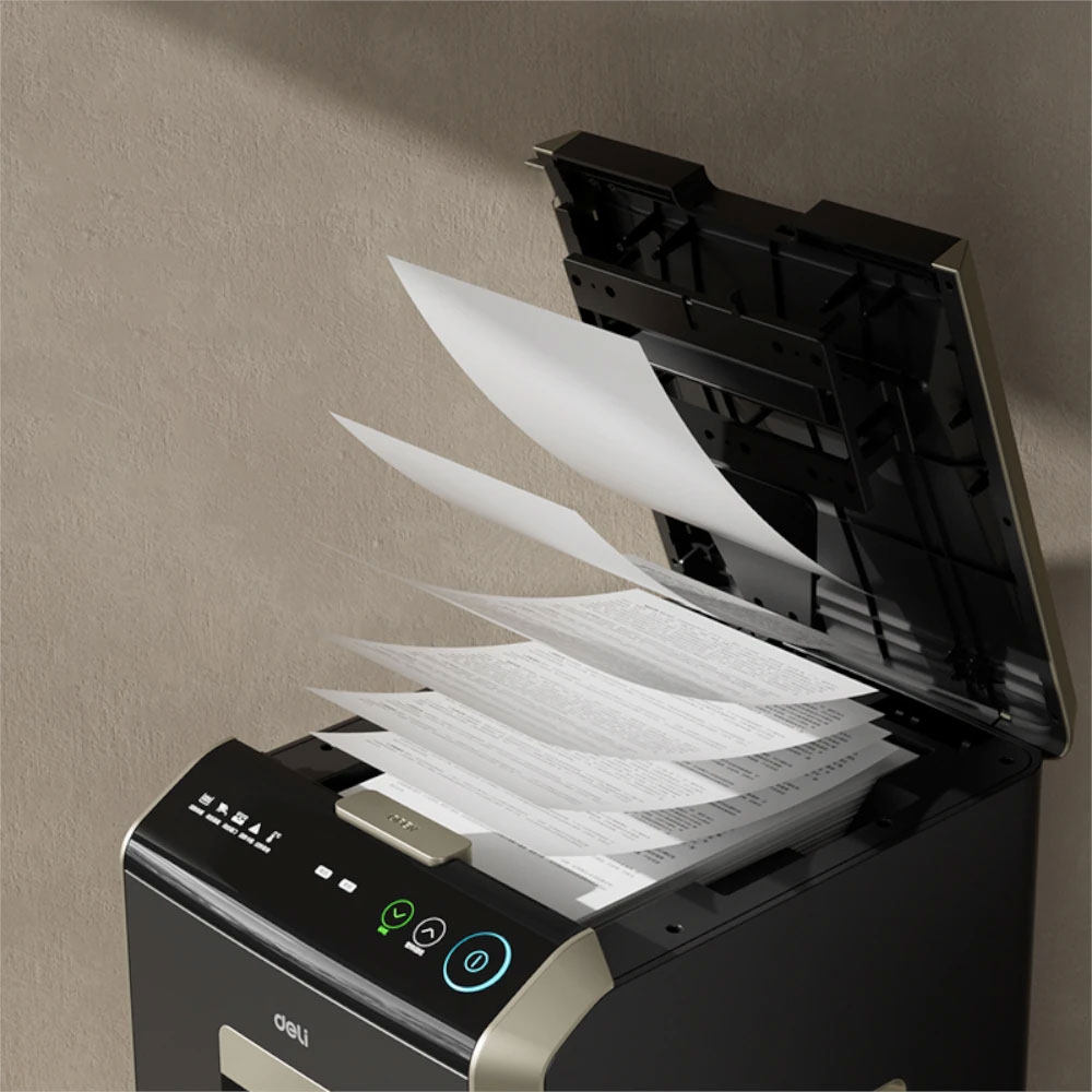 Знищувач документів DELI T089, AutoFeed 150 арк.,  різання 4*12мм., кошик на 32л., клас P-4 DELI - фото 2