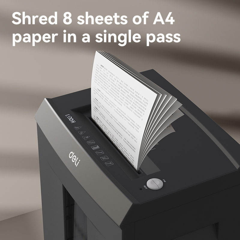Знищувач документів DELI T098, 8 арк.,  різання 1*5мм., кошик на 30л., клас P-7 DELI - фото 1