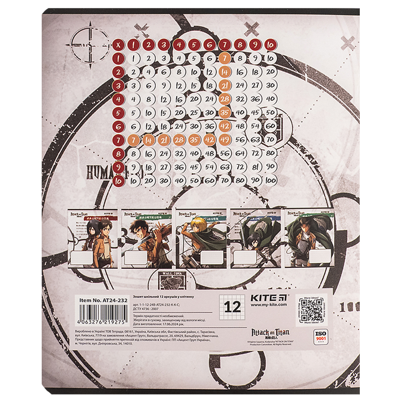 Зошит 12 арк., кл., софт тач + УФ лак, Attack on Titan (AT24-232) Kite - фото 5