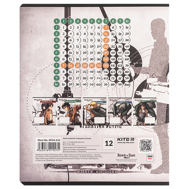 Зошит 12 арк., кл., софт тач + УФ лак, Attack on Titan (AT24-232) Kite - фото 8