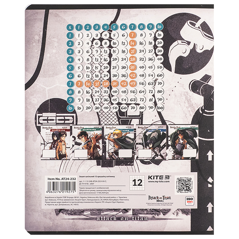 Зошит 12 арк., кл., софт тач + УФ лак, Attack on Titan (AT24-232) Kite - фото 11