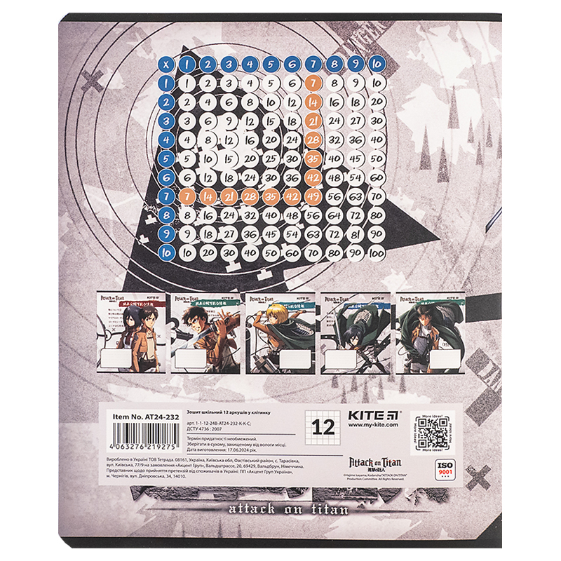 Зошит 12 арк., кл., софт тач + УФ лак, Attack on Titan (AT24-232) Kite - фото 14
