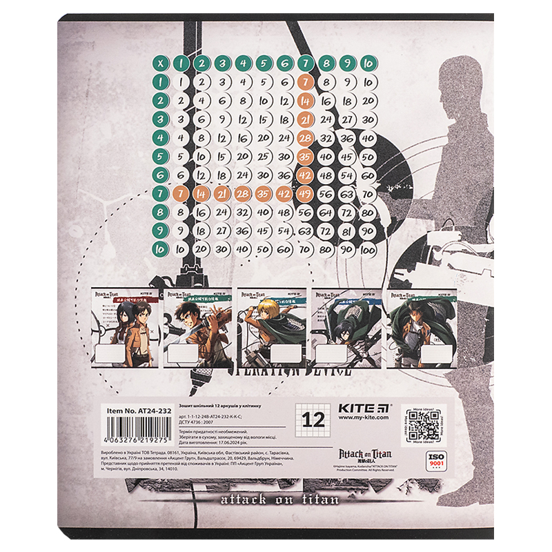 Зошит 12 арк., кл., софт тач + УФ лак, Attack on Titan (AT24-232) Kite - фото 17
