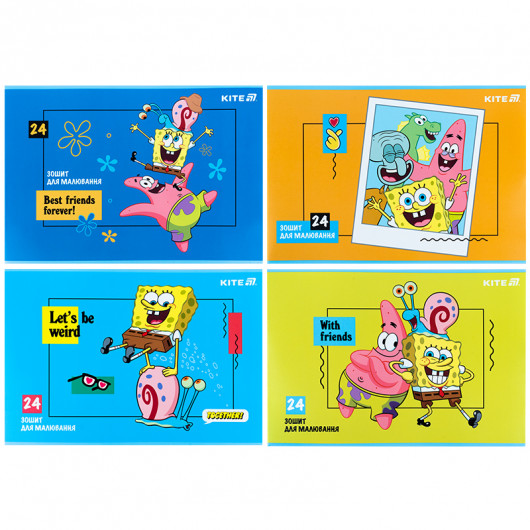 Тетрадь для рисования, 24 лист., скоба, гибр. лак + УФ лак, Sponge Bob (SB25-242) Kite - фото 1