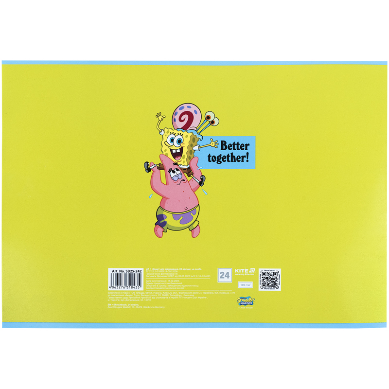 Зошит для малювання, 24 арк., скоба, гібр. лак + УФ лак, Sponge Bob (SB25-242) Kite - фото 6