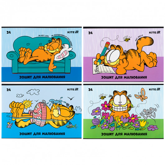 Тетрадь для рисования, 24 лист., скоба, софт тач + УФ лак, Garfield (GF25-242) Kite - фото 1