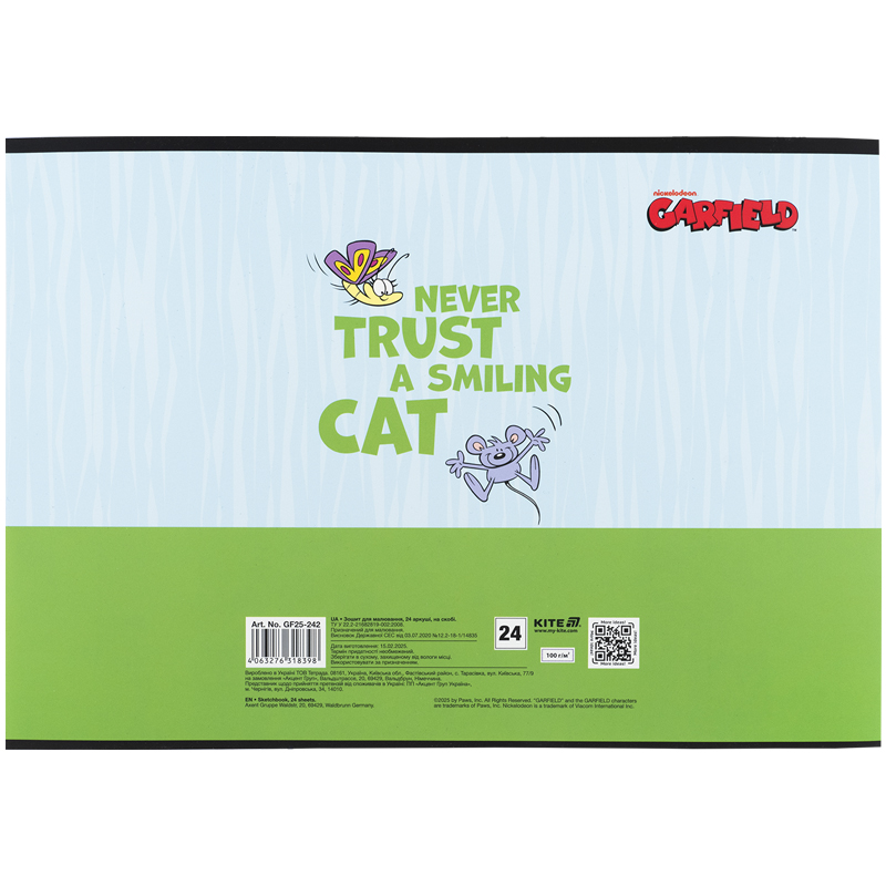 Тетрадь для рисования, 24 лист., скоба, софт тач + УФ лак, Garfield (GF25-242) Kite - фото 6