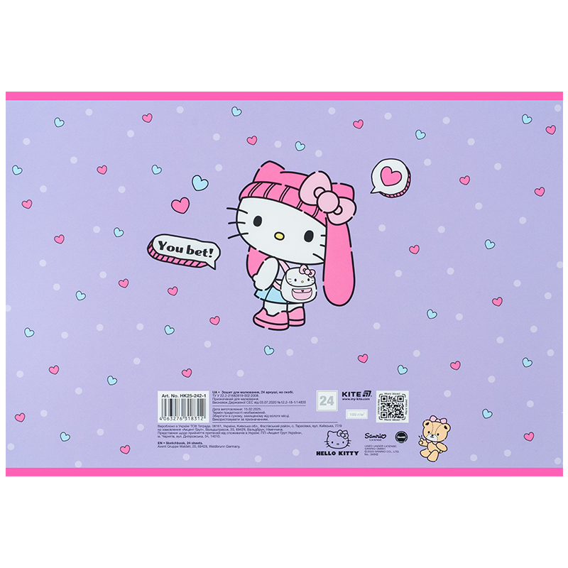 Тетрадь для рисования, 24 лист., скоба, софт тач + УФ лак, Hello Kitty-1 (HK25-242-1) Kite - фото 6