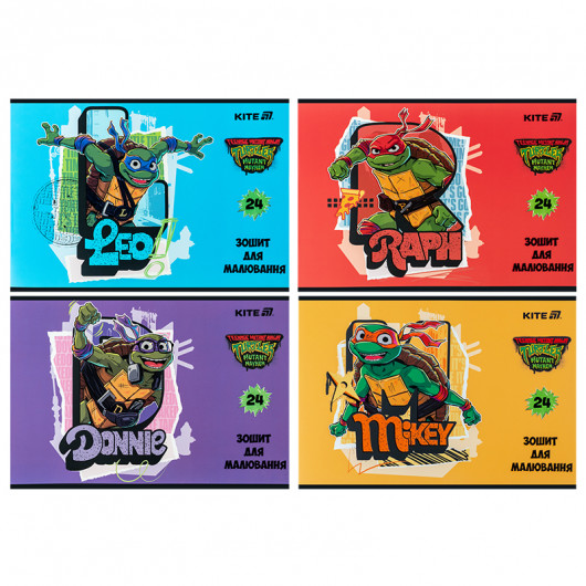 Тетрадь для рисования, 24 лист., скоба, софт тач + УФ лак, Ninja Turtles (NT25-242) Kite - фото 1