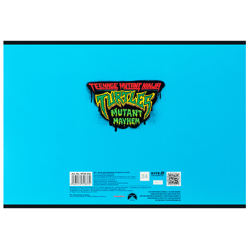 Тетрадь для рисования, 24 лист., скоба, софт тач + УФ лак, Ninja Turtles (NT25-242) Kite - фото 1