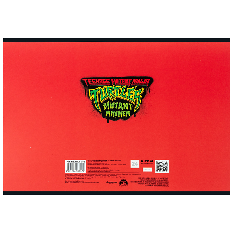 Тетрадь для рисования, 24 лист., скоба, софт тач + УФ лак, Ninja Turtles (NT25-242) Kite - фото 3