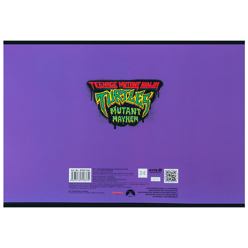 Тетрадь для рисования, 24 лист., скоба, софт тач + УФ лак, Ninja Turtles (NT25-242) Kite - фото 7