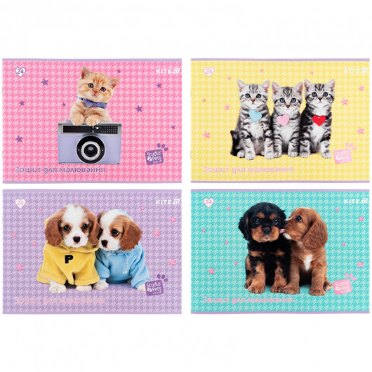 Тетрадь для рисования, 24 лист., скоба, софт тач + УФ лак, Studio Pets (SP25-242) Kite - фото 1