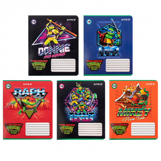 Тетрадь 18 лист., гибр. лак + УФ лак, Ninja Turtles (NT24-237) Kite - фото 1