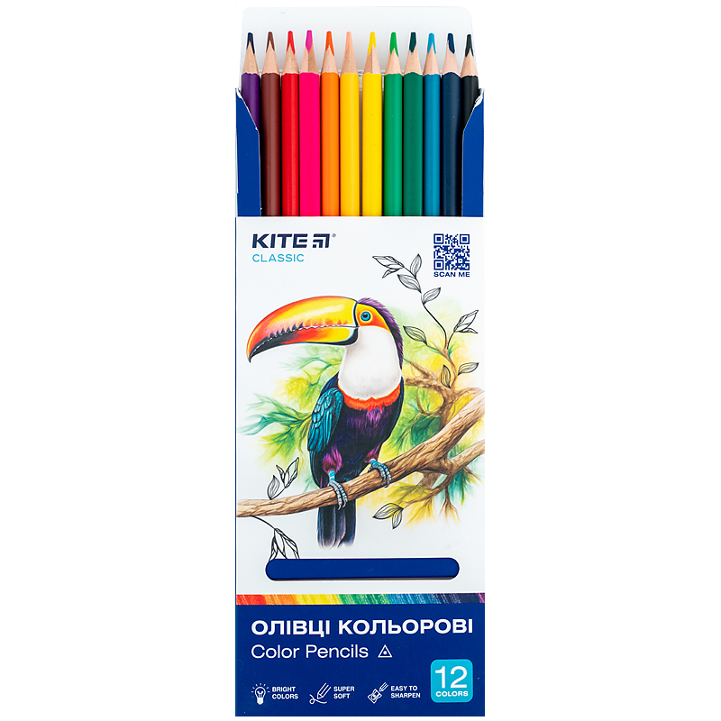 Карандаши цветные трехгранные, 12 шт. Kite Classic Kite - фото 1