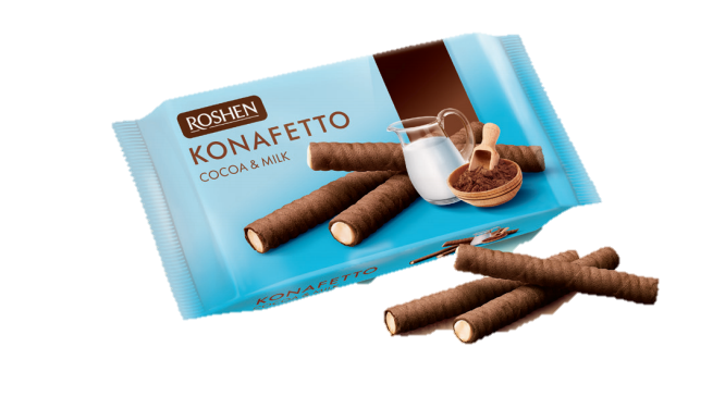 Трубочки вафельні Konafetto з начинкою какао та молоко, 156г. Roshen - фото 1