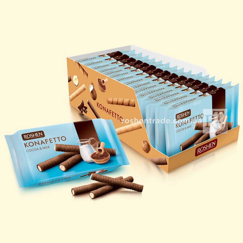 Трубочки вафельні Konafetto з начинкою какао та молоко, 156г. Roshen - фото 2