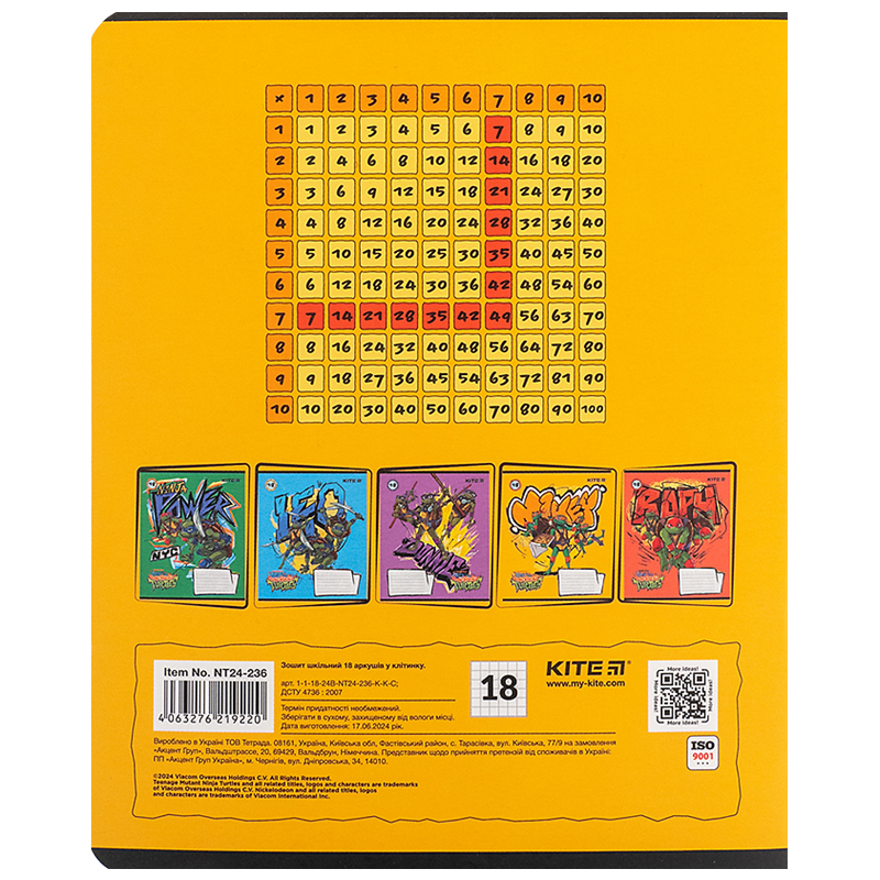 Зошит 18 арк., кл., софт тач + УФ лак, Ninja Turtles (NT24-236) Kite - фото 4