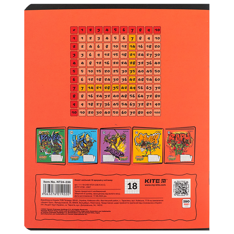 Зошит 18 арк., кл., софт тач + УФ лак, Ninja Turtles (NT24-236) Kite - фото 6