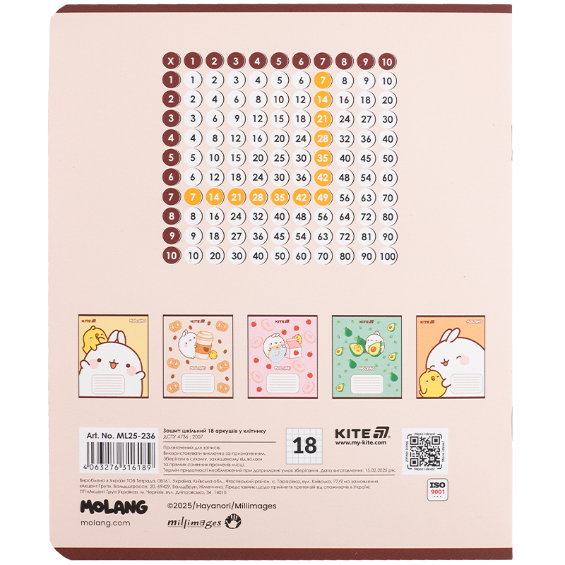 Тетрадь 18 лист., кл., софт тач + УФ лак, Molang (ML25-236) Kite - фото 1