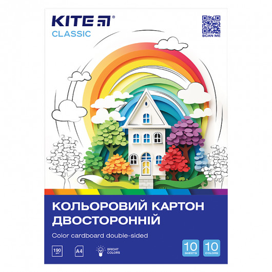 Картон цветной двустор. (10 лист/10 цвет), А4 Kite Classic (K-255) Kite - фото 1