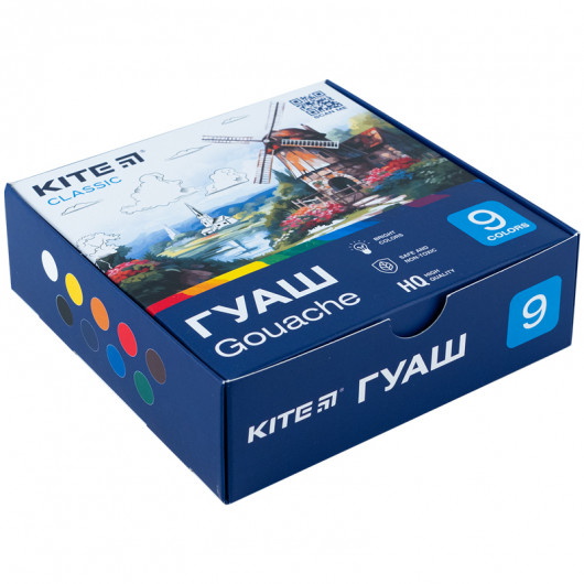 Гуашь 9 цветов., 20 мл Kite Classic (K-072) Kite - фото 1
