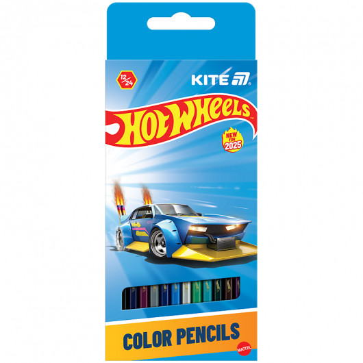 Карандаши цветные двусторонние, 12 шт. Hot Wheels Kite - фото 1