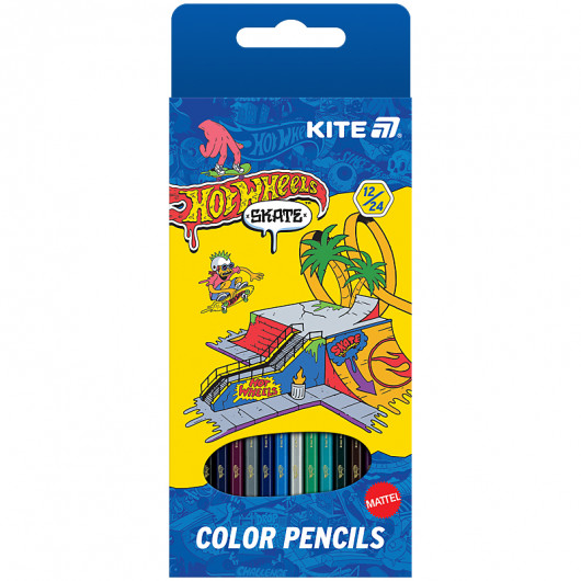 Карандаши цветные двусторонние, 12 шт. Hot Wheels-2 Kite - фото 1