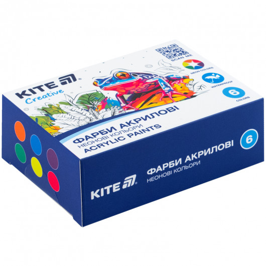 Краски акриловые, 6 неоновых цветов, 20 мл, Kite Creative, 6 (K-274) Kite - фото 1