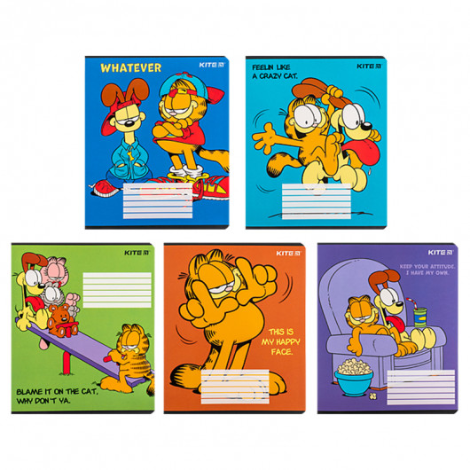 Тетрадь 18 лист., лин., софт-тач + УФ лак, Garfield (GF24-237) Kite - фото 1