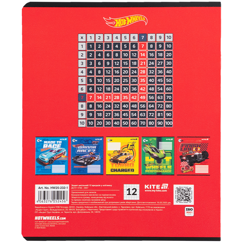 Тетрадь 12 лист., кл., гибр. лак + УФ лак, Hot Wheels-1 (HW25-232-1) Kite - фото 8
