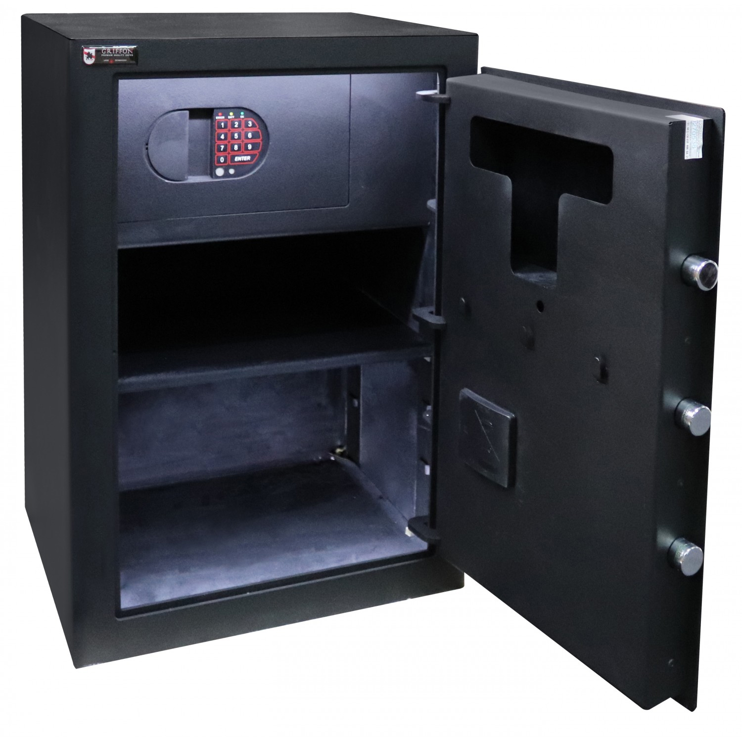 Сейф офисний (600*425*370мм.) биомет.замок у трейзері застосований елек.код.замок M.60.FP BLACK Griffon - фото 1