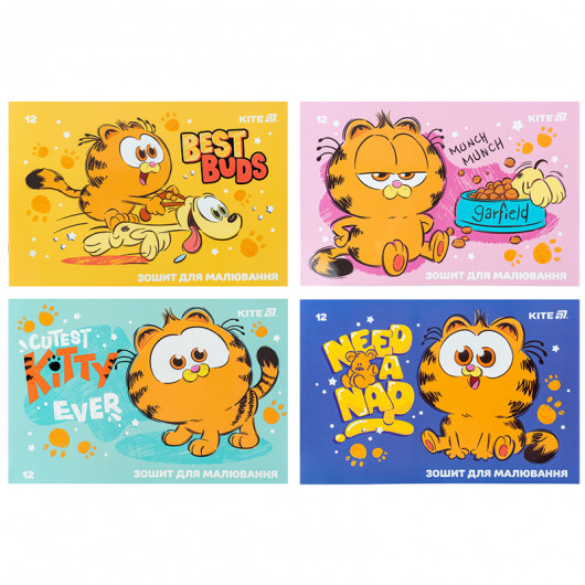 Тетрадь для рисования, 12 лист., скоба, гибр. лак + УФ лак, Garfield (GF25-241) Kite - фото 1