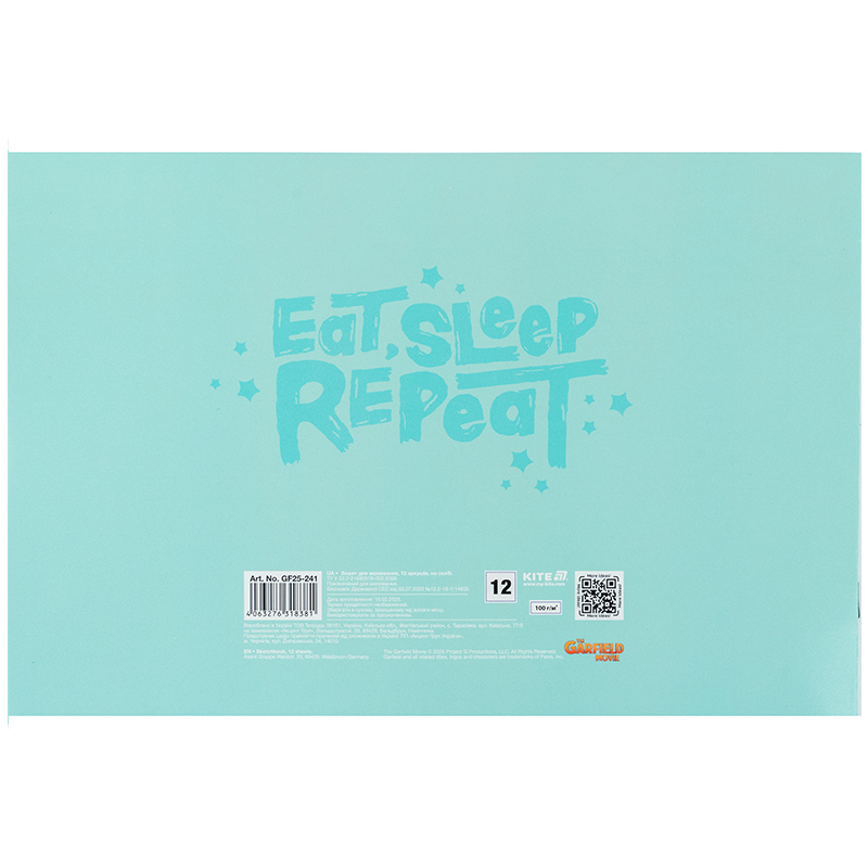 Тетрадь для рисования, 12 лист., скоба, гибр. лак + УФ лак, Garfield (GF25-241) Kite - фото 4