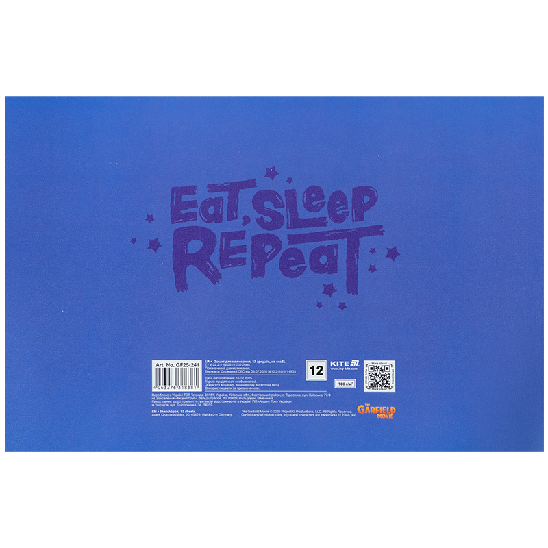 Тетрадь для рисования, 12 лист., скоба, гибр. лак + УФ лак, Garfield (GF25-241) Kite - фото 6