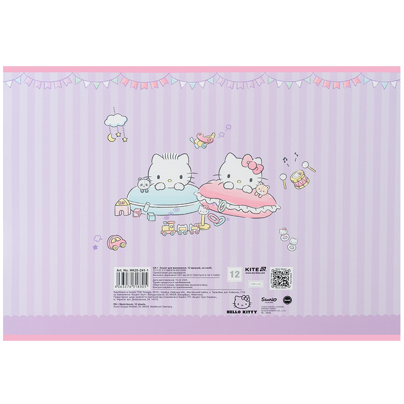 Тетрадь для рисования, 12 лист., скоба, софт тач + УФ лак, Hello Kitty-1 (HK25-241-1) Kite - фото 1