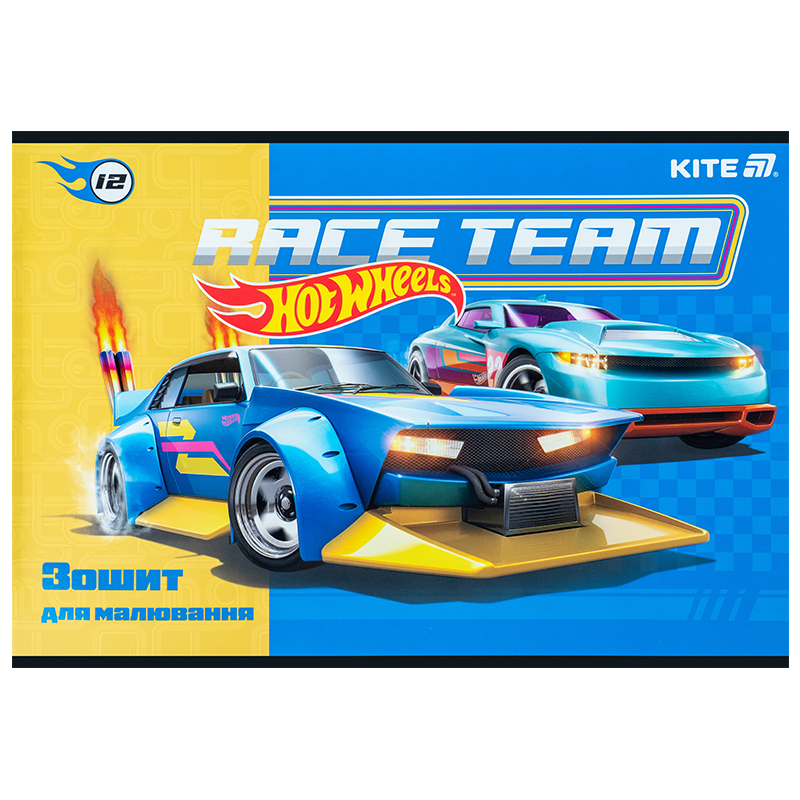 Тетрадь для рисования, 12 лист., скоба, софт тач + УФ лак, Hot Wheels (HW25-241) Kite - фото 4