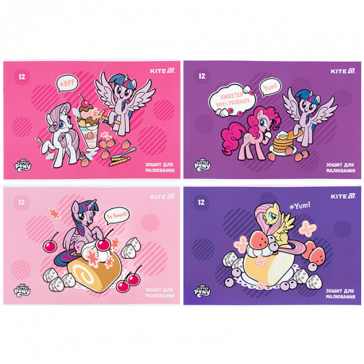 Тетрадь для рисования, 12 лист., скоба, софт тач + УФ лак, Little Pony (LP25-241) Kite - фото 1