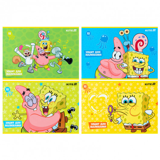 Тетрадь для рисования, 12 лист., скоба, софт тач + УФ лак, Sponge Bob (SB25-241) Kite - фото 1