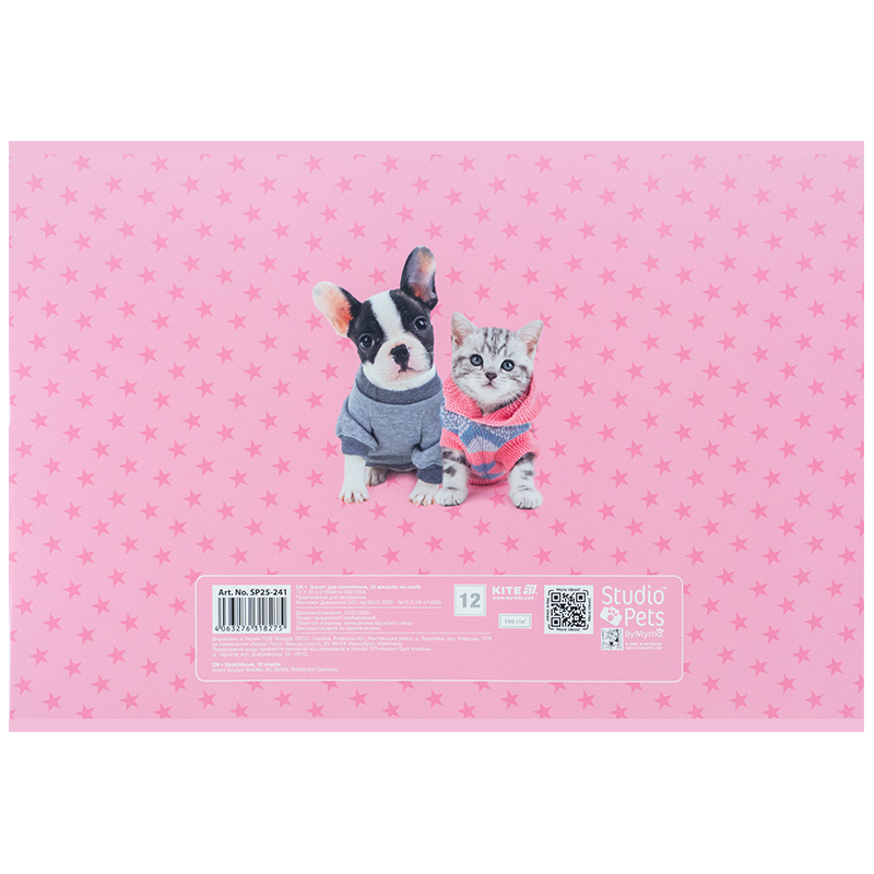 Тетрадь для рисования, 12 лист., скоба, софт тач + УФ лак, Studio Pets (SP25-241) Kite - фото 4