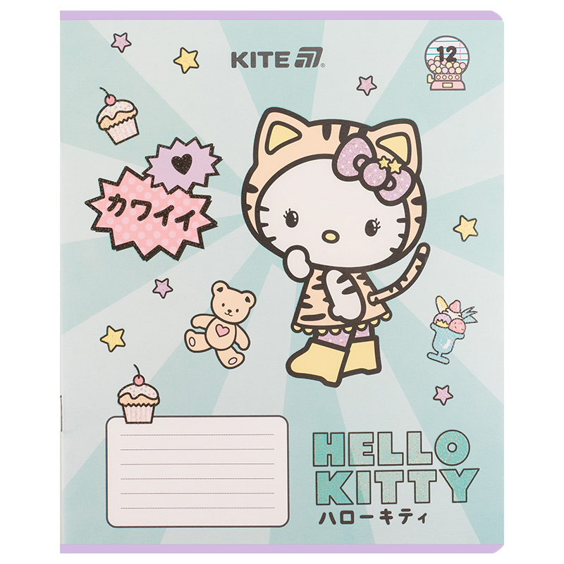 Тетрадь 12 лист., лин., УФ лак + глитер, Hello Kitty-1 (HK25-234-1) Kite - фото 4