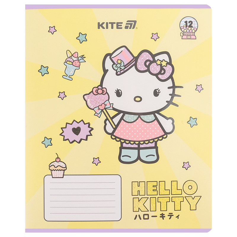 Тетрадь 12 лист., лин., УФ лак + глитер, Hello Kitty-1 (HK25-234-1) Kite - фото 6
