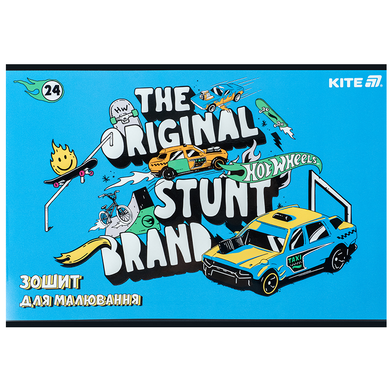 Зошит для малювання, 24 арк., скоба, гібр. лак + УФ лак, Hot Wheels (HW25-242) Kite - фото 1
