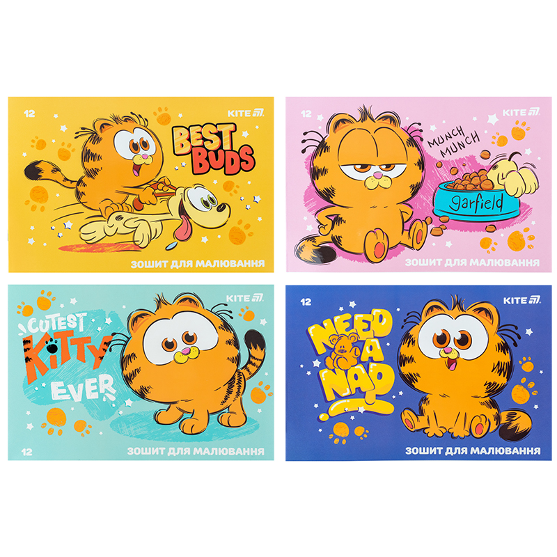 Тетрадь для рисования, 12 лист., скоба, гибр. лак + УФ лак, Garfield (GF25-241) Kite - фото 7