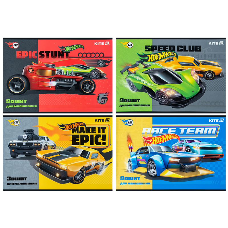Тетрадь для рисования, 12 лист., скоба, софт тач + УФ лак, Hot Wheels (HW25-241) Kite - фото 6