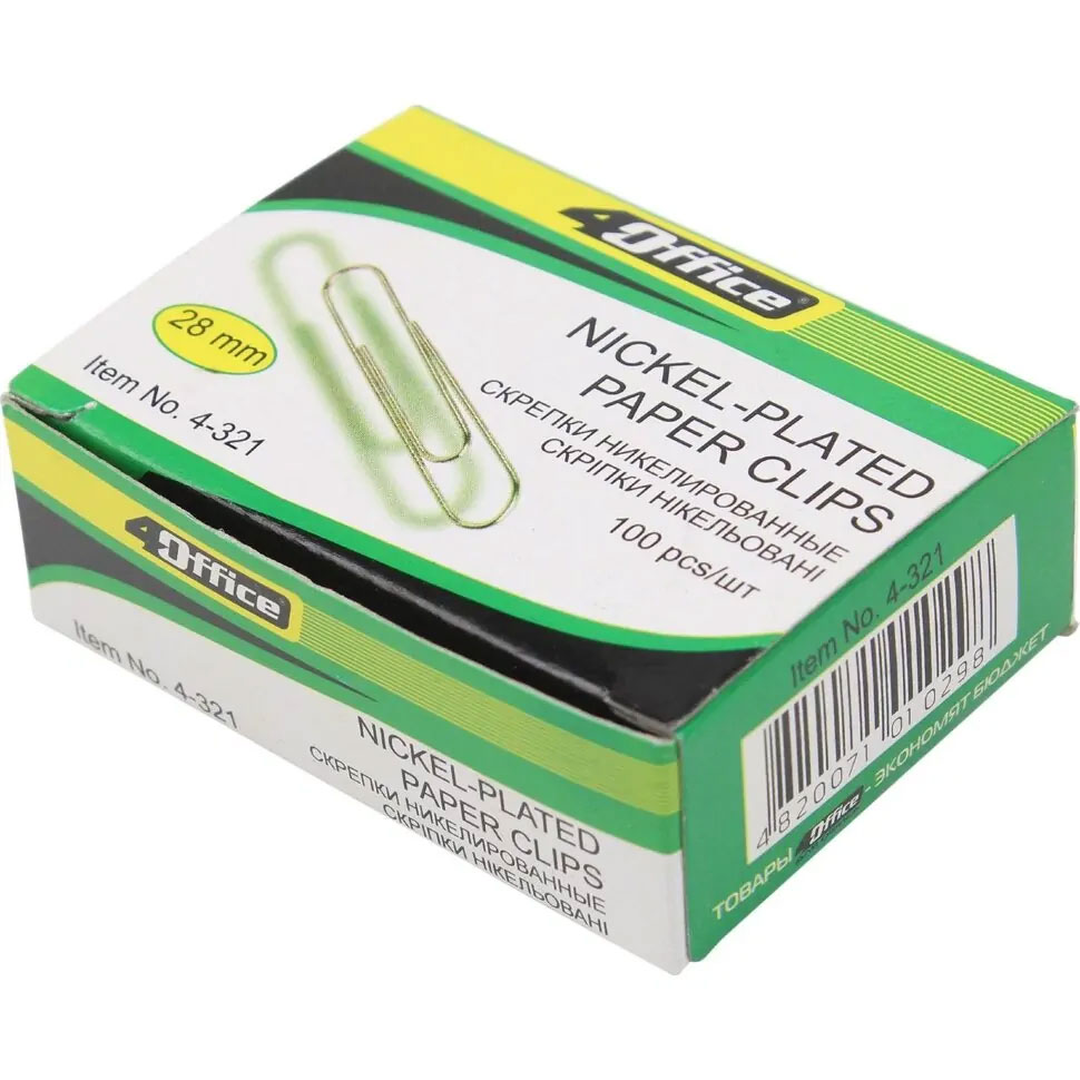 Скріпки нікельовані круглі, 28мм., 100шт., картон. уп. 4Office - фото 4
