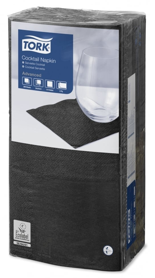 Салфетки 24*24см. Tork Advanced 2-х слойная, 200шт./уп., черн. Tork - фото 1