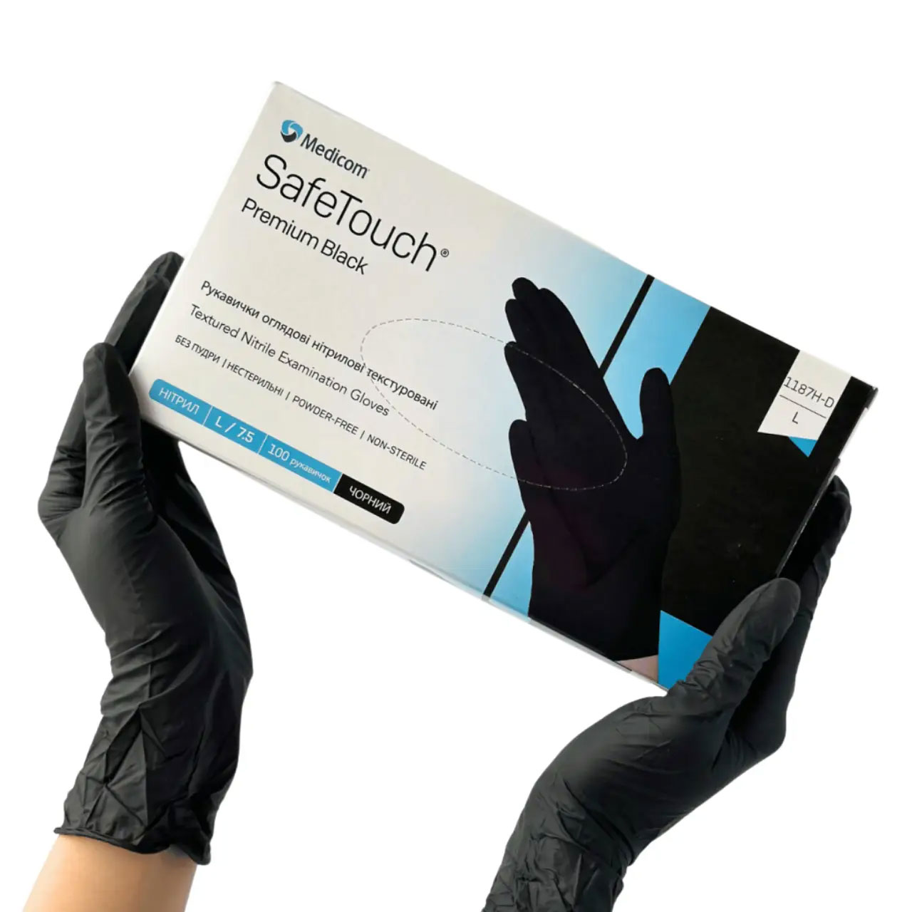 Рукавички нітрил. без пудри SafeTouch® Premium™ Black 1187H--D (5,0г), розм. L, 100шт./уп., чорн. Medicom - фото 3